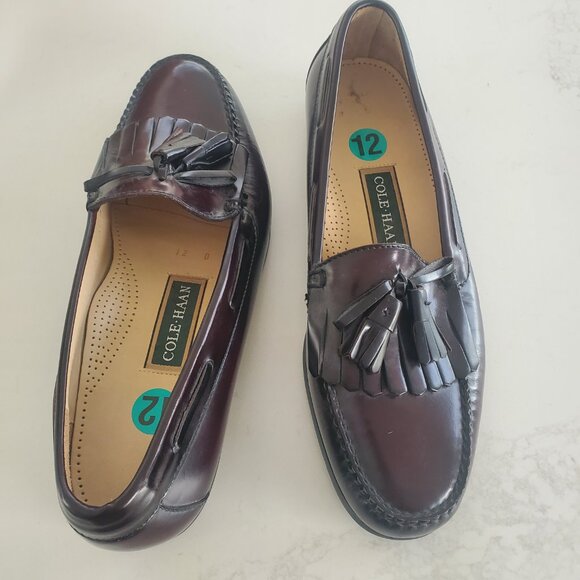 New Cole Haan Men\'s Burgandy Brown Leather Tassel Loafters  size 12 main image 10